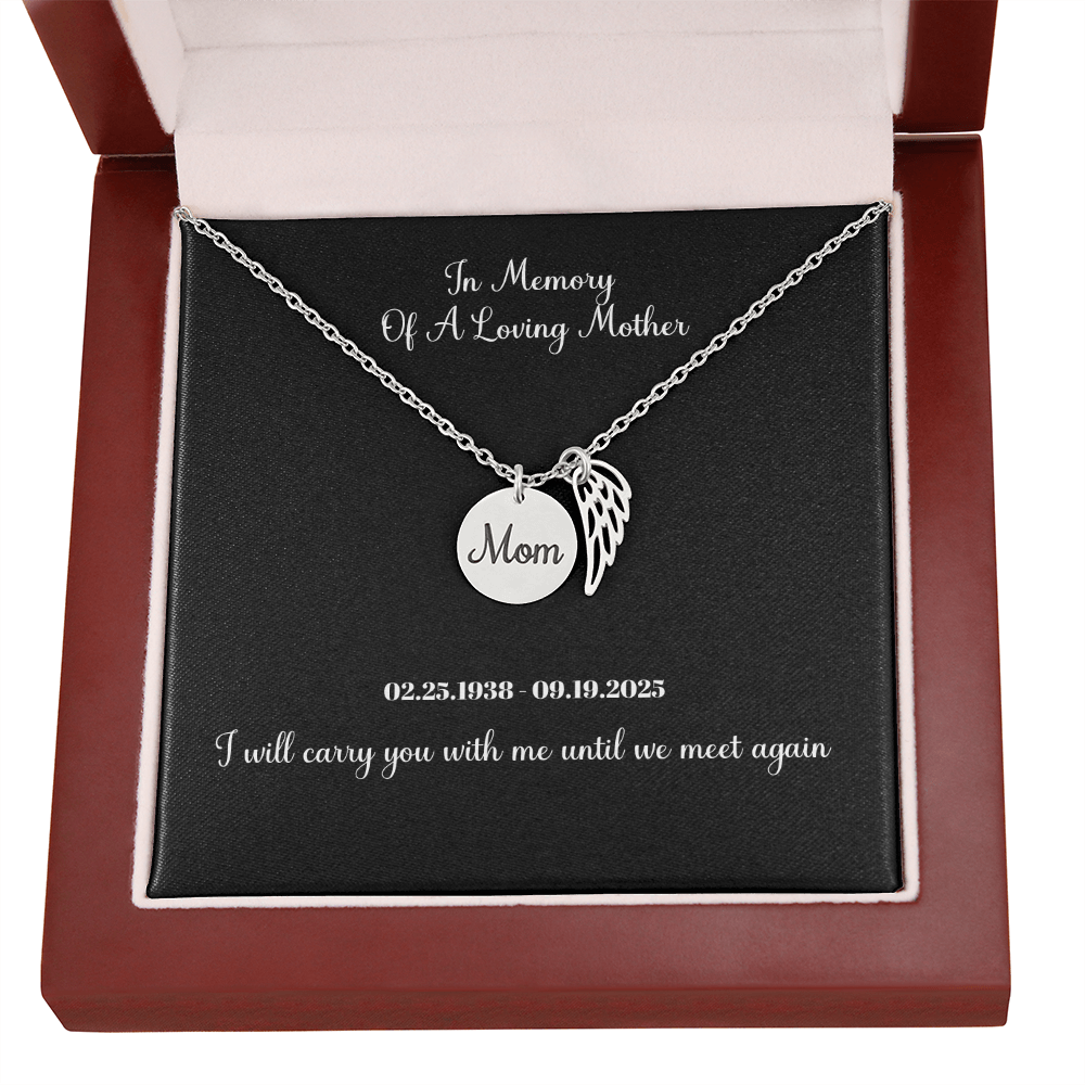 Memorial Necklace Mom, Angel Wing Charm , Sympathy Pendant, Bereavement Gift For Son Or Daughter