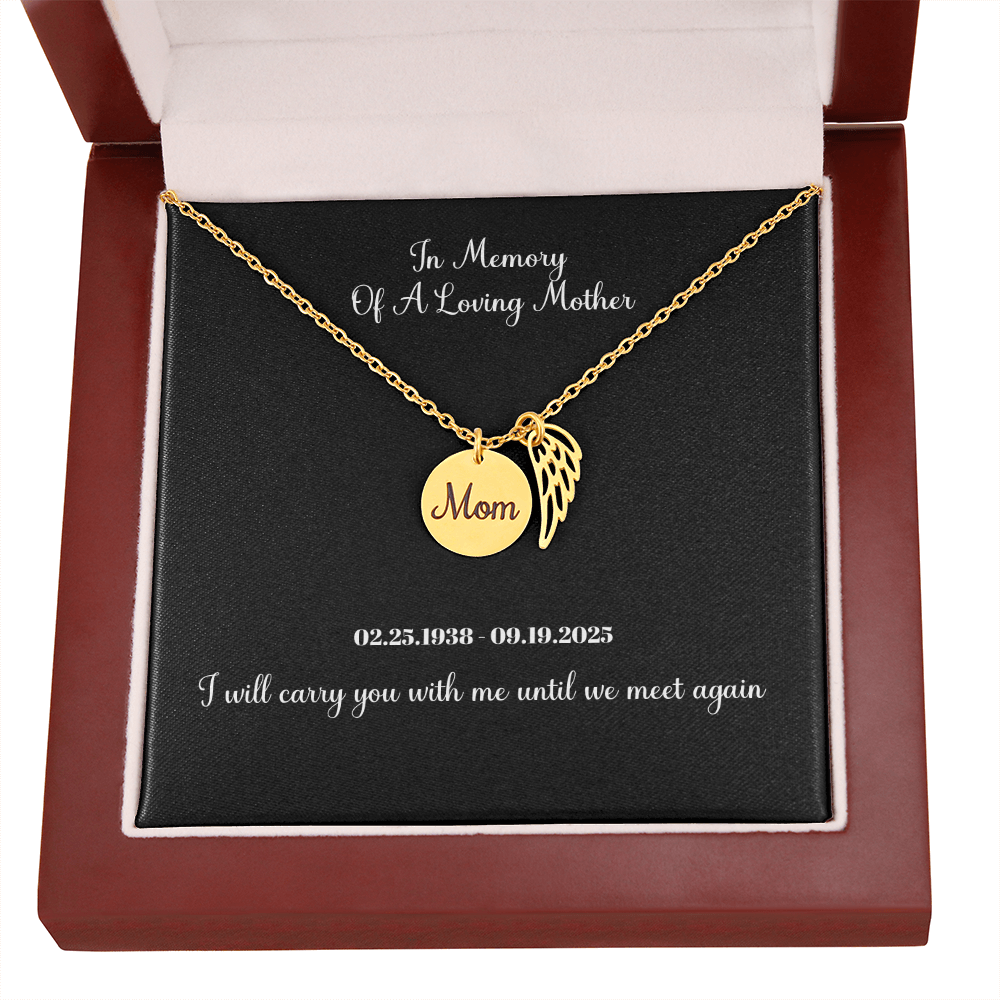 Memorial Necklace Mom, Angel Wing Charm , Sympathy Pendant, Bereavement Gift For Son Or Daughter