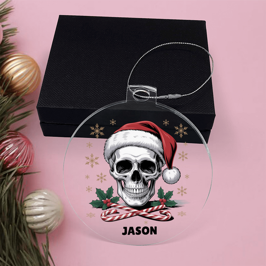 Personalized Gothic Christmas Santa Skull Festive Ornament, Acrylic Skull Decor, Gothic Xmas Ornament, Unique Christmas Gift