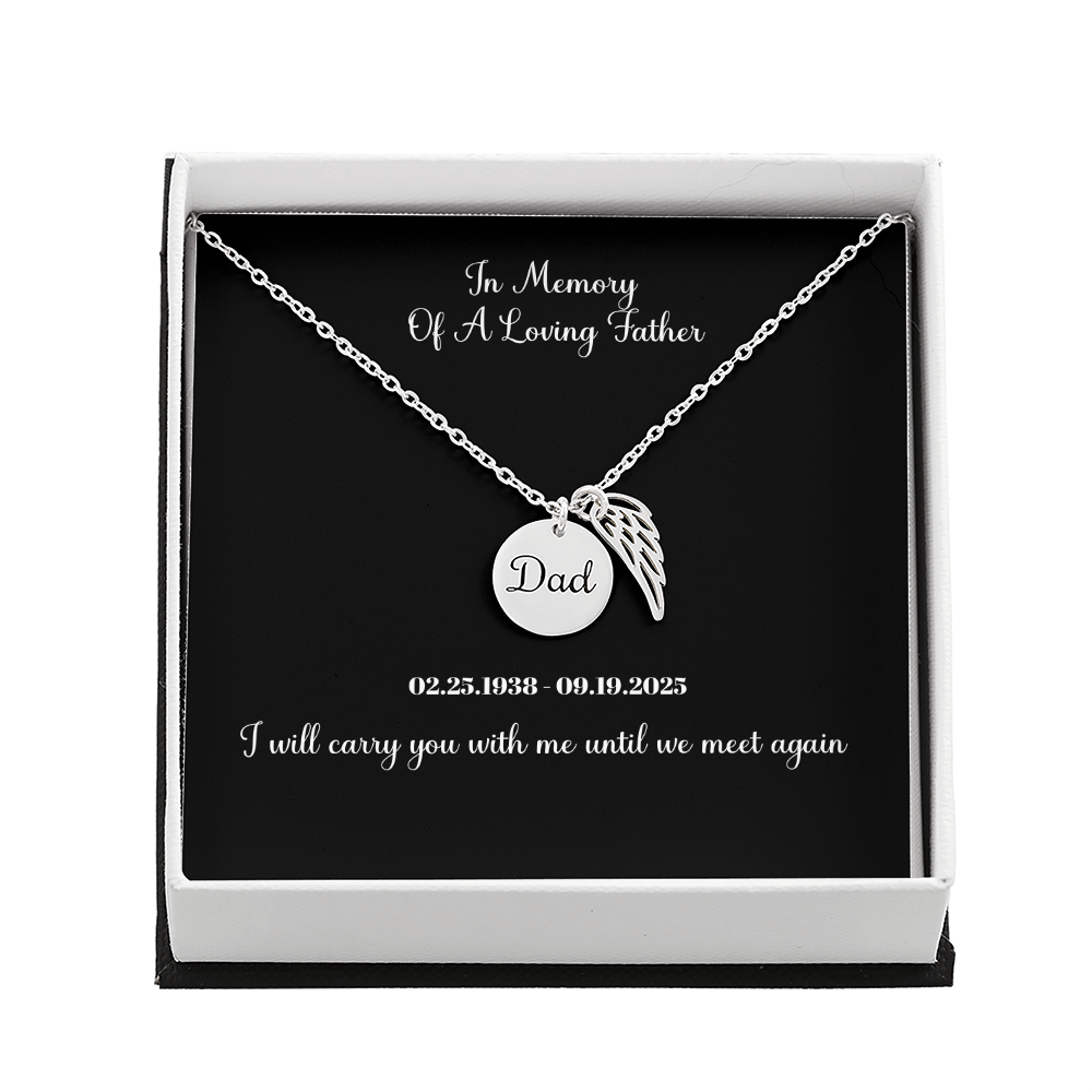 Memorial Necklace Dad, Remembrance Jewelry, Angel Wing Charm for Loss Of Father, Sympathy Pendant, Bereavement Gift Necklace for Son Or Daughter