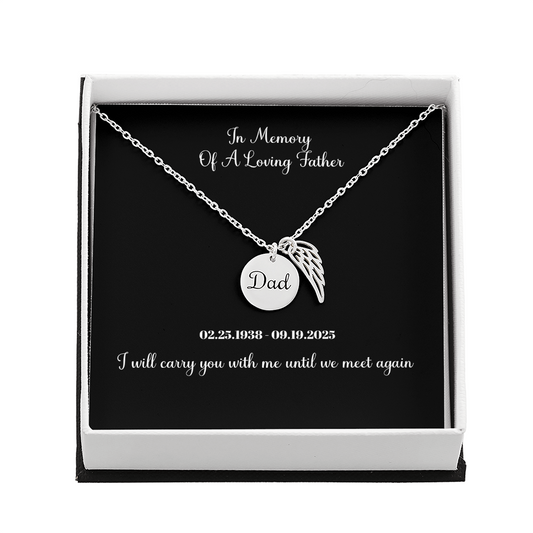 Memorial Necklace Dad, Remembrance Jewelry, Angel Wing Charm for Loss Of Father, Sympathy Pendant, Bereavement Gift Necklace for Son Or Daughter