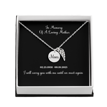 Memorial Necklace Mom, Angel Wing Charm , Sympathy Pendant, Bereavement Gift For Son Or Daughter