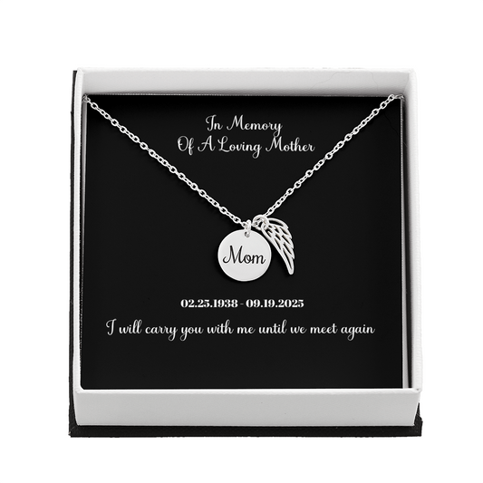 Memorial Necklace Mom, Angel Wing Charm , Sympathy Pendant, Bereavement Gift For Son Or Daughter