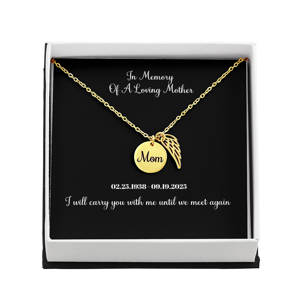 Memorial Necklace Mom, Angel Wing Charm , Sympathy Pendant, Bereavement Gift For Son Or Daughter
