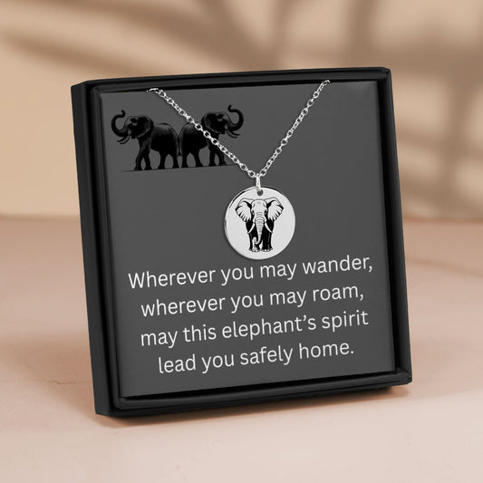 Elephant Coin Medallion Travel Pendant Necklace